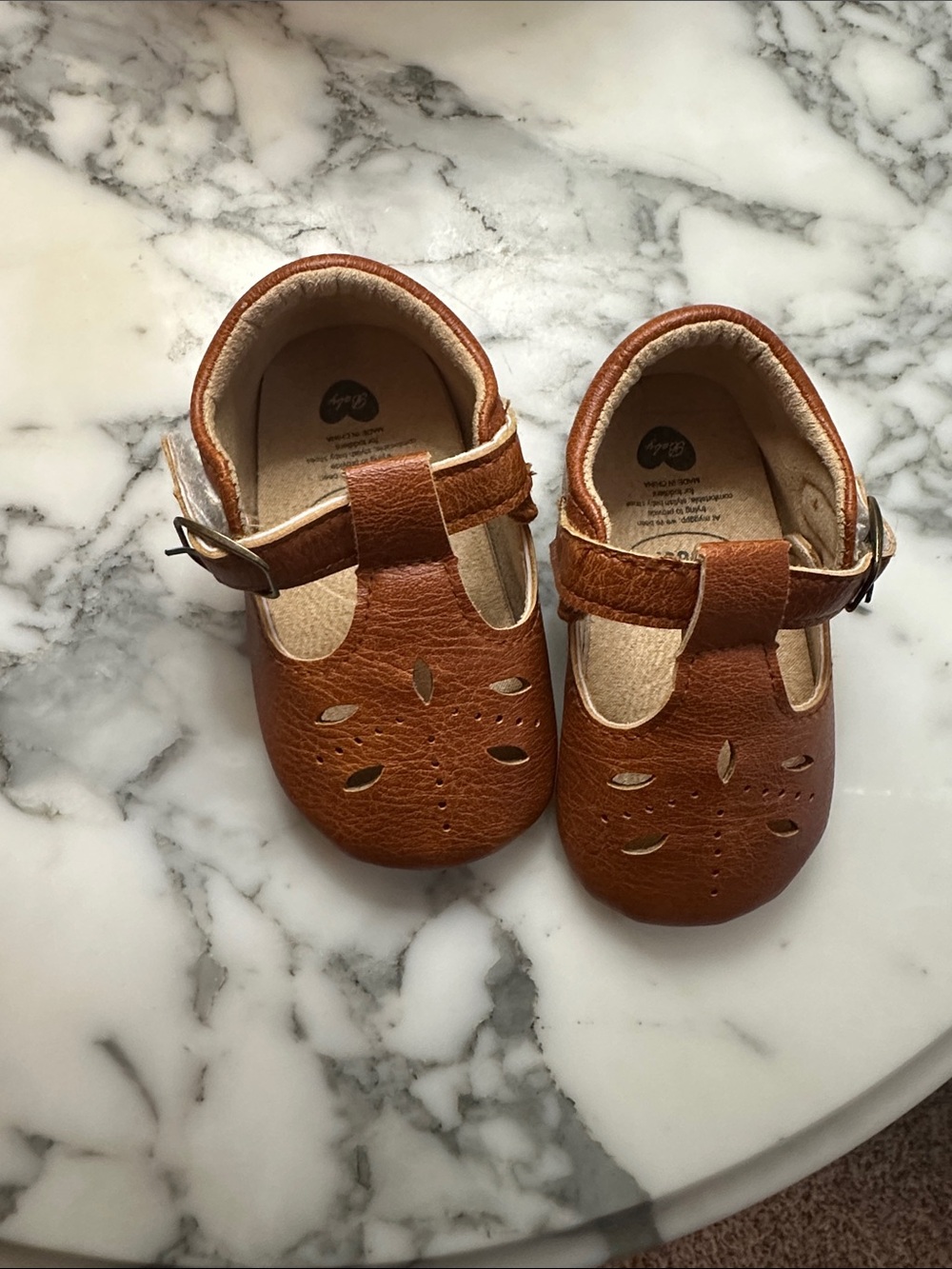 Brown Leather T-Strap Baby Walker Shoes with Buckle